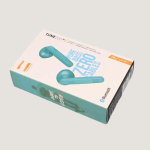white cardboard earphone packaging