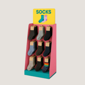 Cardboard sock display rack for retail merchandising