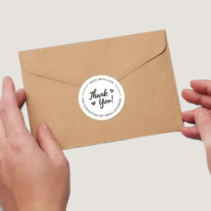 Custom round sticker application on envelopes